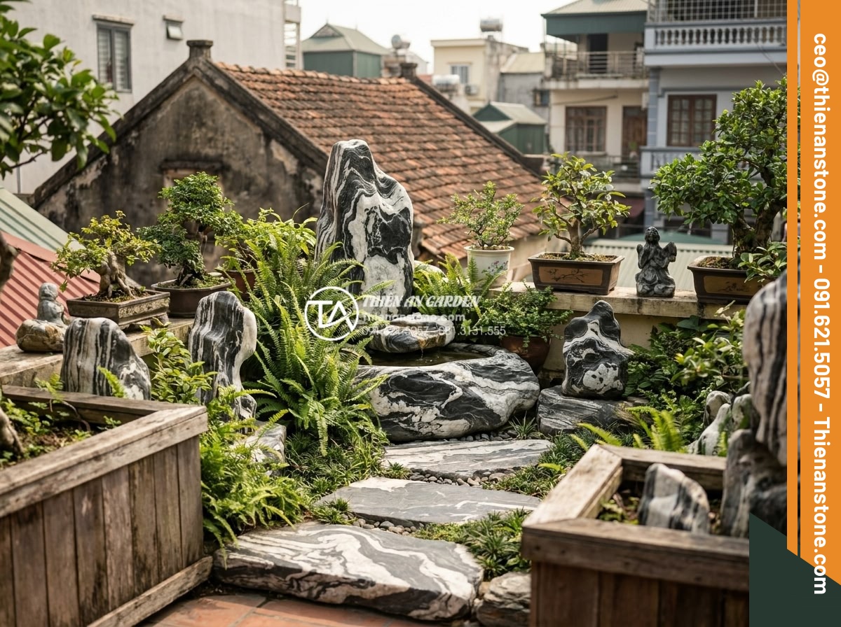 Thiết kế tiểu cảnh sân thượng nhỏ mini cho nhà phố diện tích hẹp - Showcase of completed projects by Da Canh Thien An featuring beautiful small roo