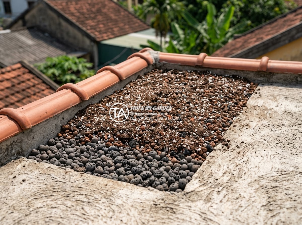 Thiết kế tiểu cảnh sân thượng sen đá và xương rồng chịu nắng cực tốt - Step-by-step construction of a rooftop succulent garden including soil layering,