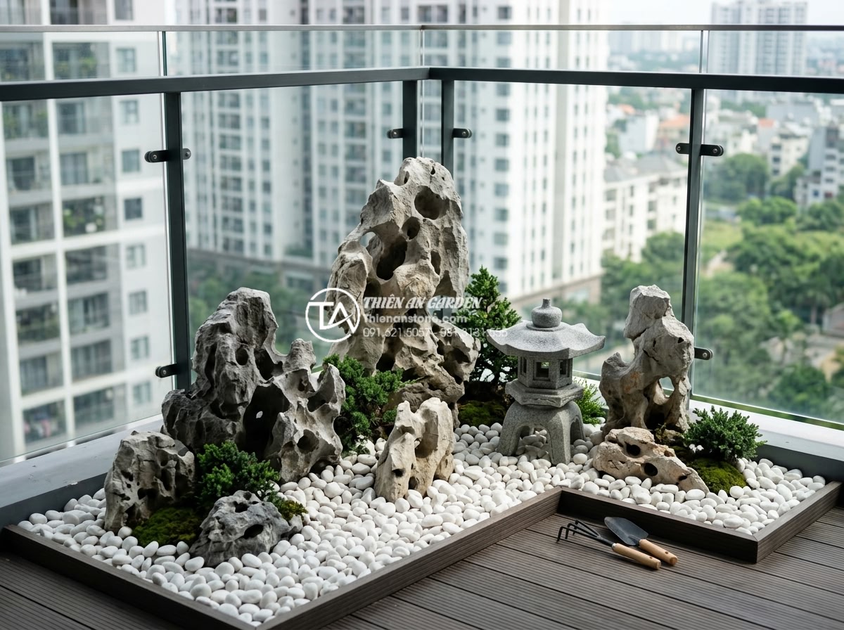 Tiểu cảnh ban công phong cách Zen: Mang thiền định vào căn hộ phố - Professional team from Da Canh Thien An installing Zen balcony with high-quality