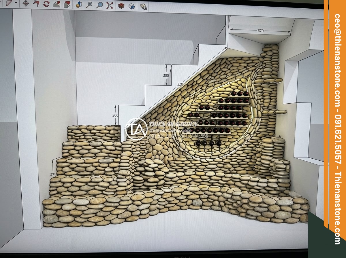 Tiểu cảnh gầm cầu thang kết hợp kệ rượu: Giải pháp thẩm mỹ 2 trong 1 - Step-by-step professional construction process of under-stair natural stone wine