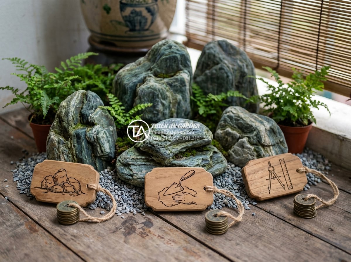 Tiểu cảnh góc sân vườn mini giá dưới 10 triệu: Top 5 gợi ý tốt nhất - Budget breakdown infographic style image of costs for mini garden corner using n
