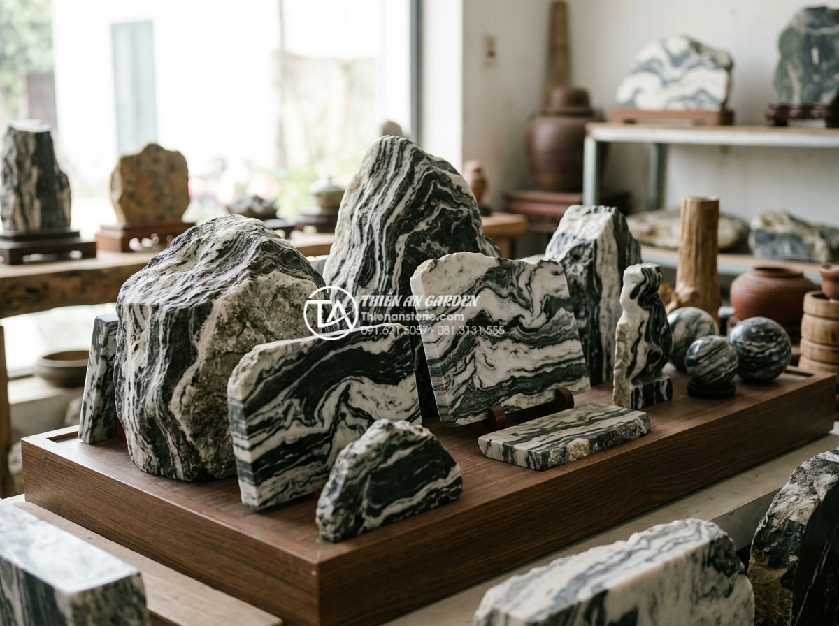 Tiểu cảnh sân thượng cho người mệnh Kim: Chọn đá và cây chuẩn phong thủy - High quality natural stone collection for Metal feng shui terrace: white quartz 