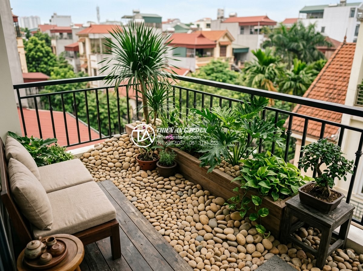 Top 5 loại đá tự nhiên được ưa chuộng nhất trong tiểu cảnh ban công - Completed professional designed natural stone balcony garden with all elements p