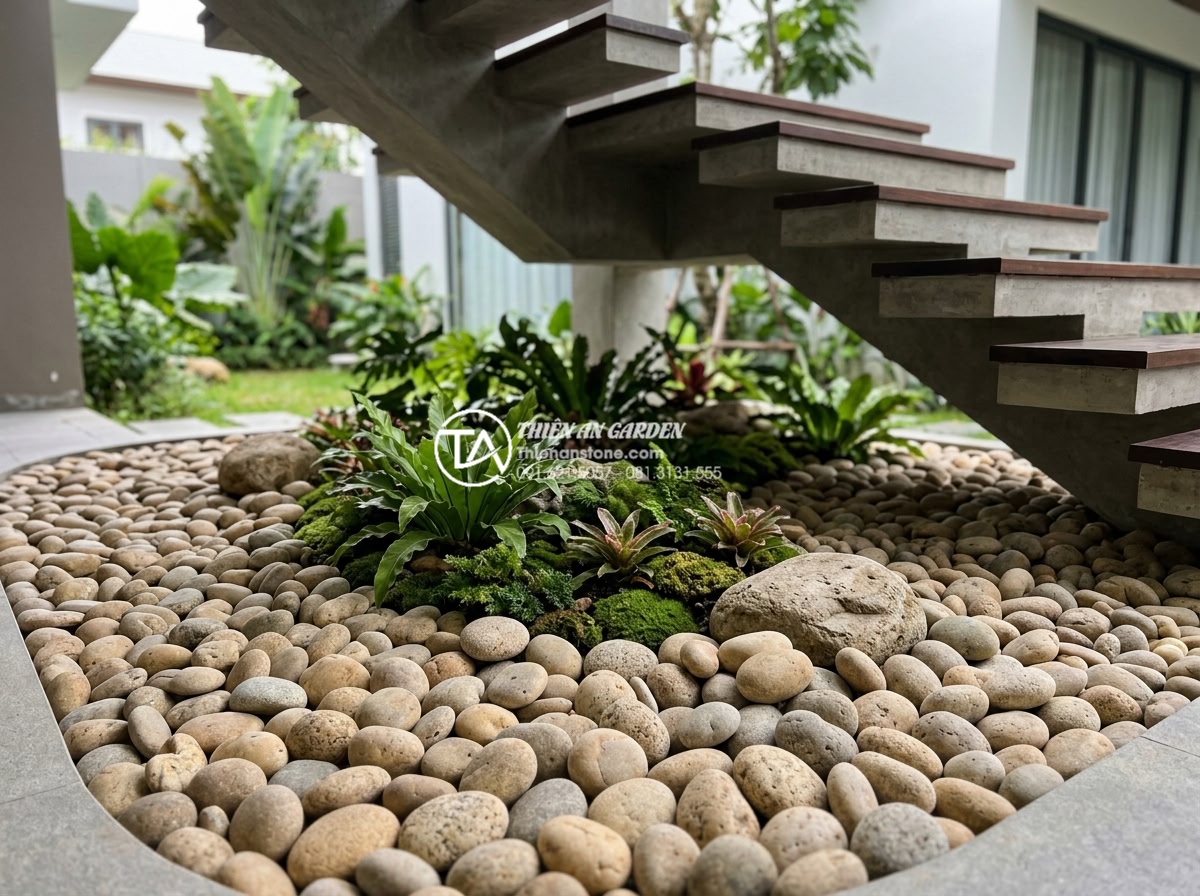 Top 5 loại đá tự nhiên trang trí tiểu cảnh gầm cầu thang đẹp nhất - Finished luxury under-stair natural stone decoration project by professional lan
