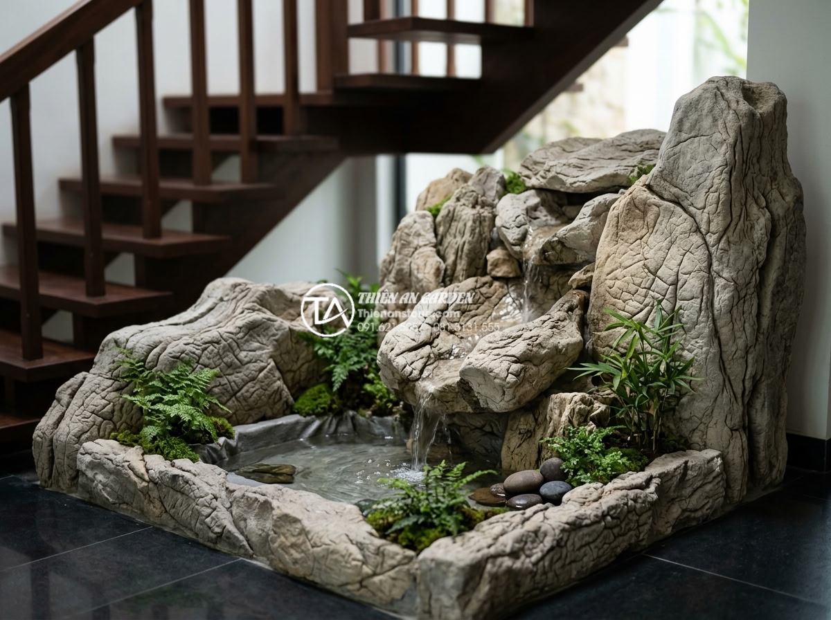 Top 5 loại đá tự nhiên trang trí tiểu cảnh gầm cầu thang đẹp nhất - Polished granite natural stones in various colors used for elegant under stairca