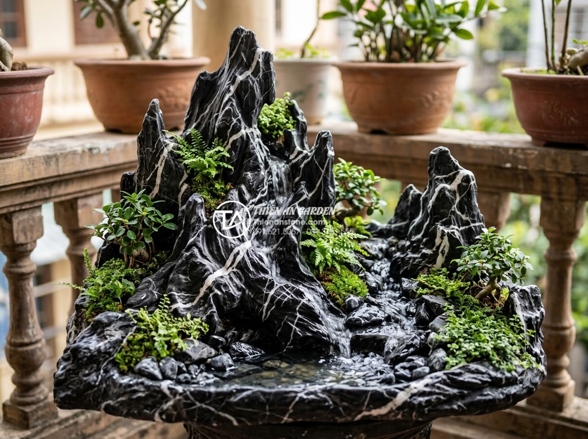 Ứng dụng đá thấm thủy trong thiết kế tiểu cảnh ban công nghệ thuật - Beautiful artistic balcony miniature landscape with water permeable stones formi