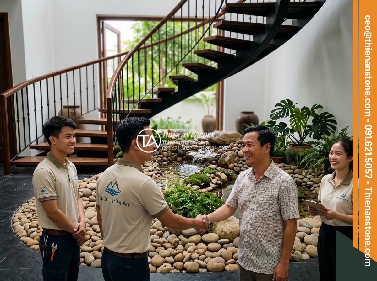Ý tưởng thiết kế tiểu cảnh cho gầm cầu thang xoắn ốc độc đáo và ấn tượng - High quality photorealistic image showing the professional team from Da Canh Thi