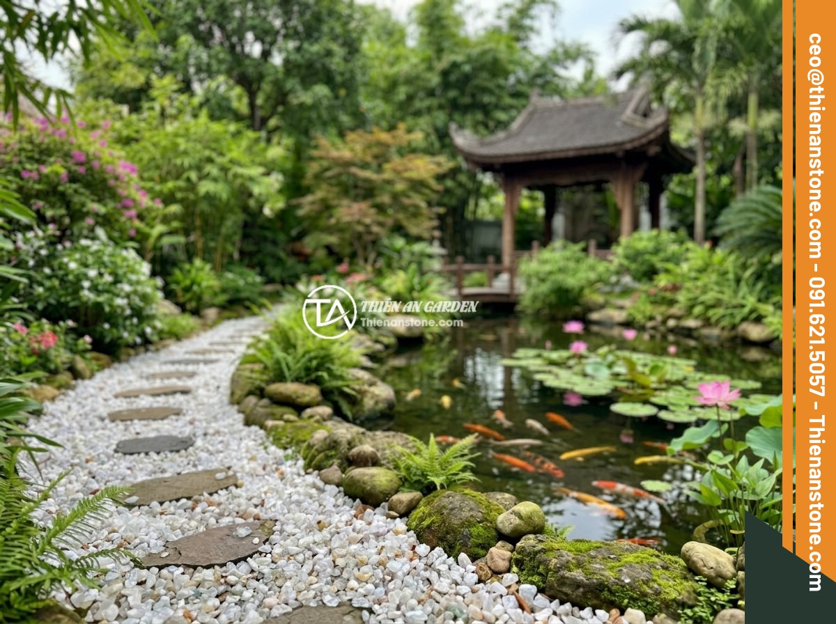 3 Cách Bố Trí Đá Thạch Anh Vụn Trong Phòng Ngủ Hợp Phong Thủy Nhất - Hình 9 3 Cách Bố Trí Đá Thạch Anh Vụn Trong Phòng Ngủ Hợp Phong Thủy Nhất - A traditional Vietnamese garden landscape decorated with crushed quartz crystals