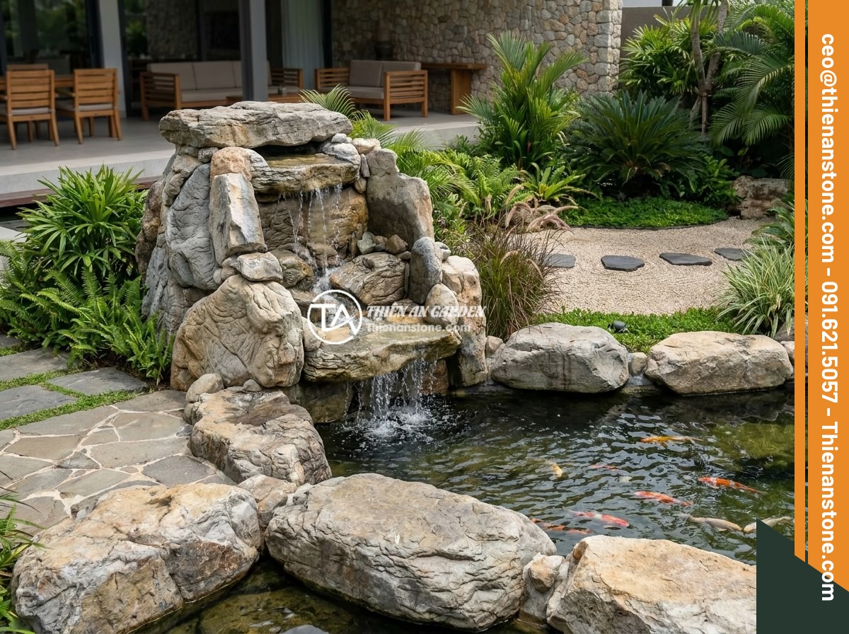Bán Đá Da Voi Sỉ Lẻ - Dịch Vụ Mua Bán, Vận Chuyển Và Hỗ Trợ Thi Công Layout Chuyên Nghiệp - Completed luxury villa garden project by Thien An Stone featuring elephant skin 