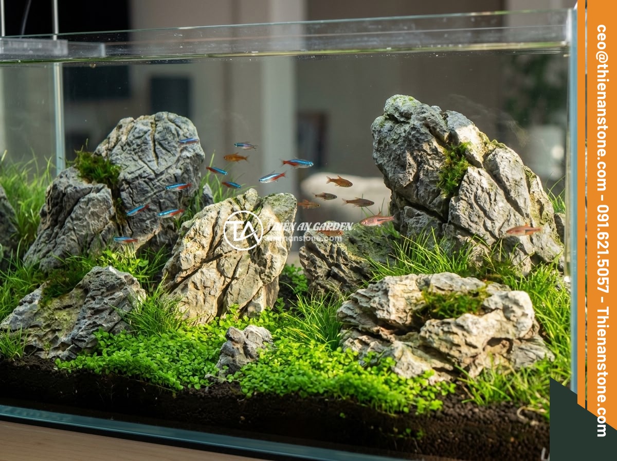 Bán Đá Da Voi Sỉ Lẻ - Dịch Vụ Mua Bán, Vận Chuyển Và Hỗ Trợ Thi Công Layout Chuyên Nghiệp - Beautiful iwagumi aquascape layout using elephant skin stones with lush green aq