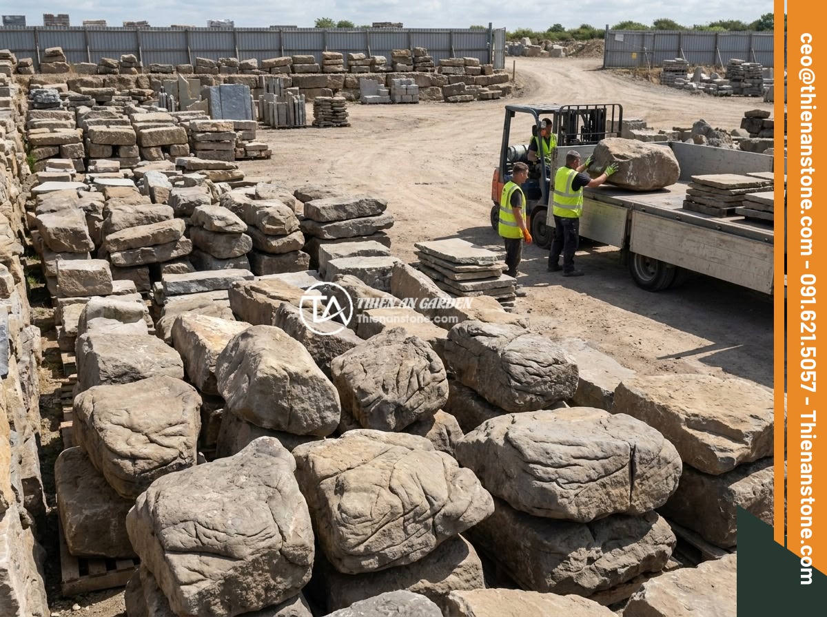 Bán Đá Da Voi Sỉ Lẻ - Dịch Vụ Mua Bán, Vận Chuyển Và Hỗ Trợ Thi Công Layout Chuyên Nghiệp - Wholesale elephant skin stone storage yard with tons of various sized stones nea