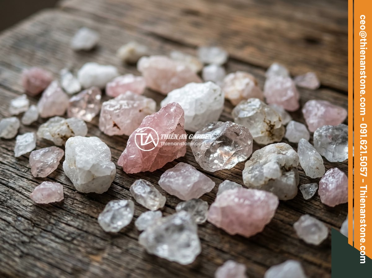 Bán Đá Thạch Anh Vụn TP.HCM - Nguồn Cung Cấp Chất Lượng Cao Giá Cạnh Tranh - Close-up of natural crushed quartz stones with various colors including white, p
