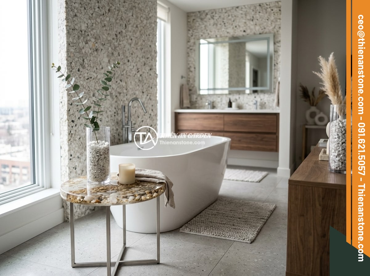Bán Đá Thạch Anh Vụn TP.HCM - Nguồn Cung Cấp Chất Lượng Cao Giá Cạnh Tranh - Modern interior design featuring crushed quartz stones used in glass vases as de