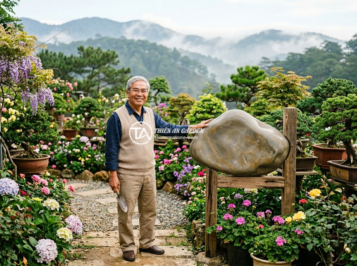 Bảng hiệu đá cuội vàng - Hình 12 Bảng hiệu đá cuội vàng - Heartwarming scene of a retired doctor standing beside a newly installed large y