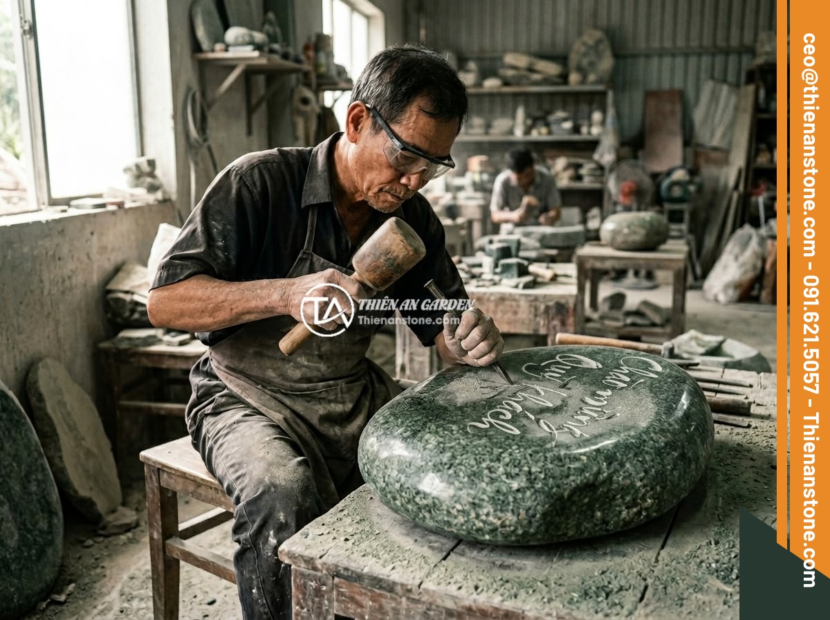 Bảng hiệu đá cuội xanh