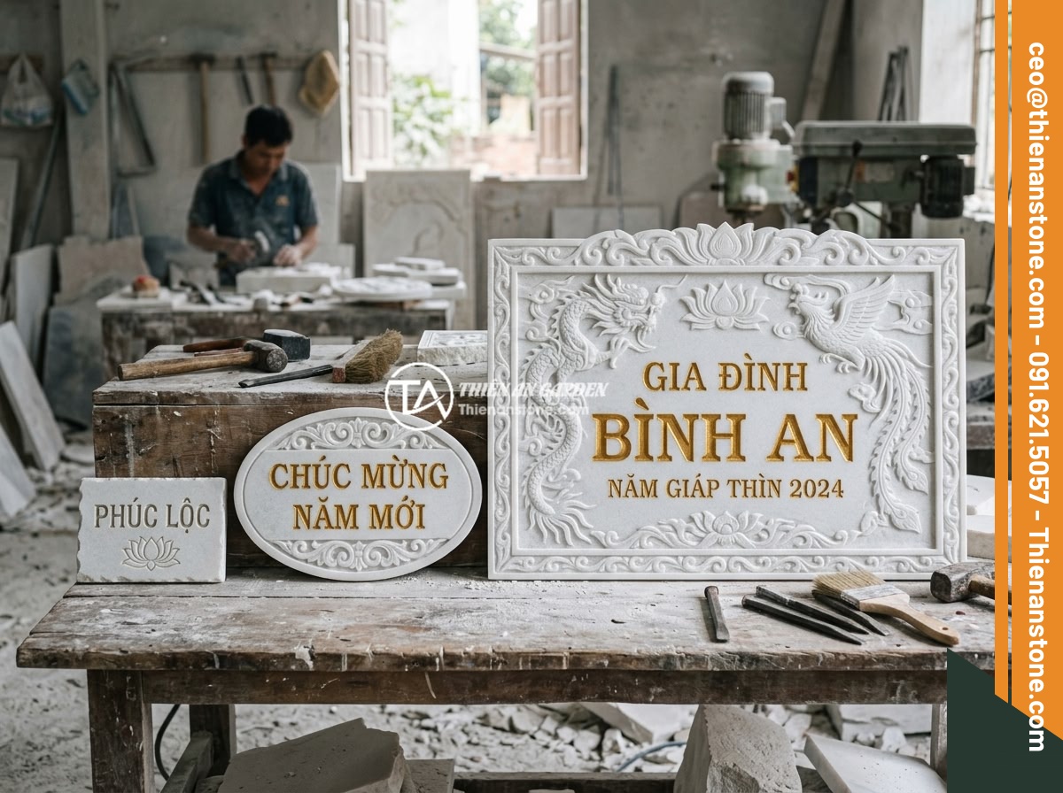 Bảng hiệu đá trắng cẩm thạch