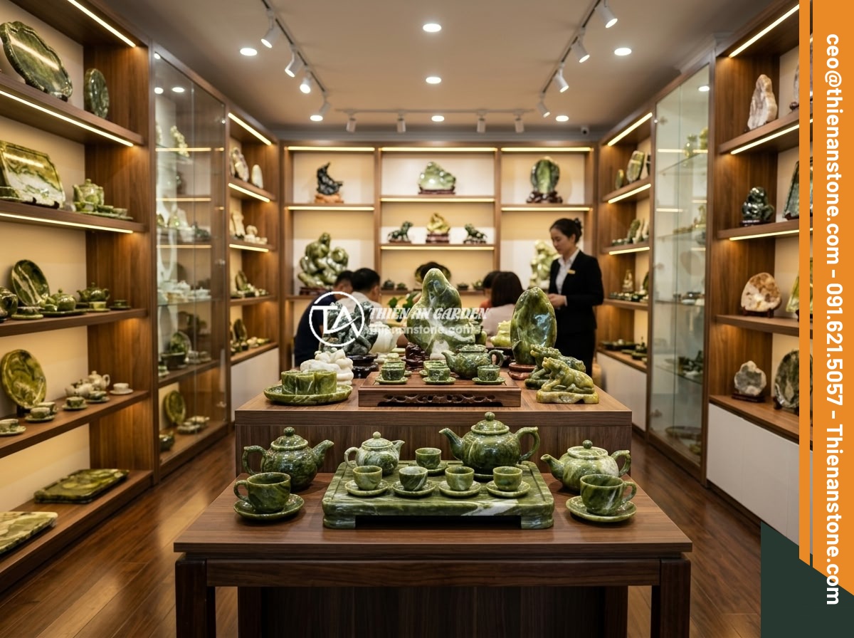 Bộ ấm chén đá quý xanh tím