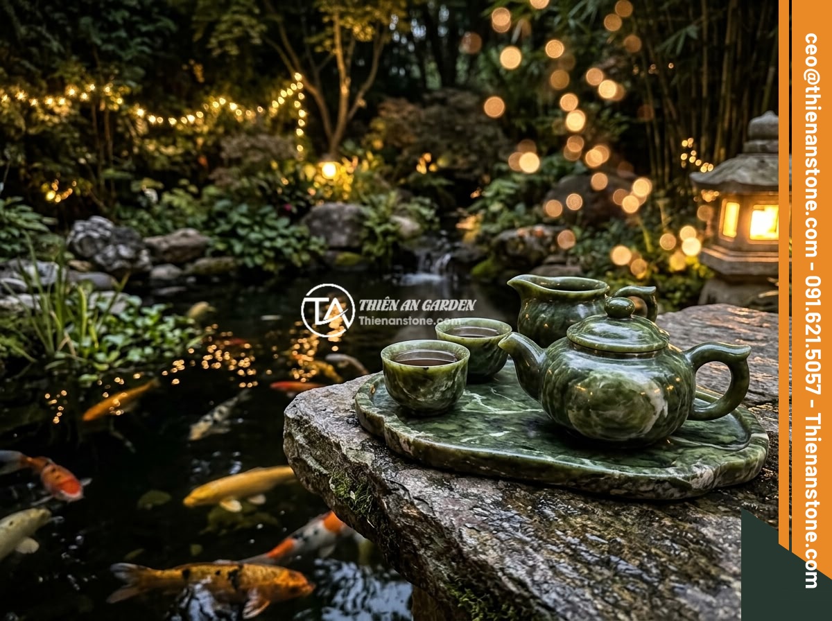 Bộ ấm chén đá quý xanh tím