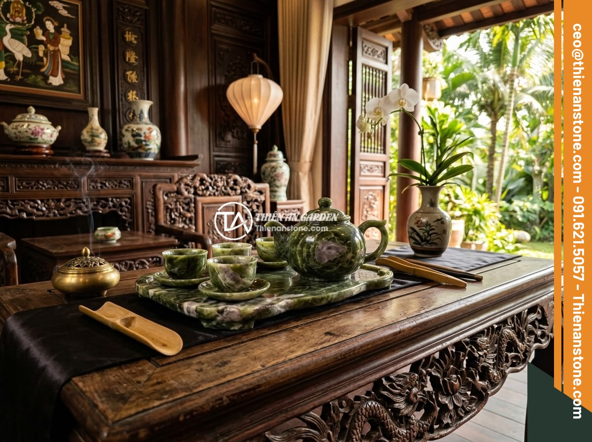 Bộ ấm chén đá quý xanh tím