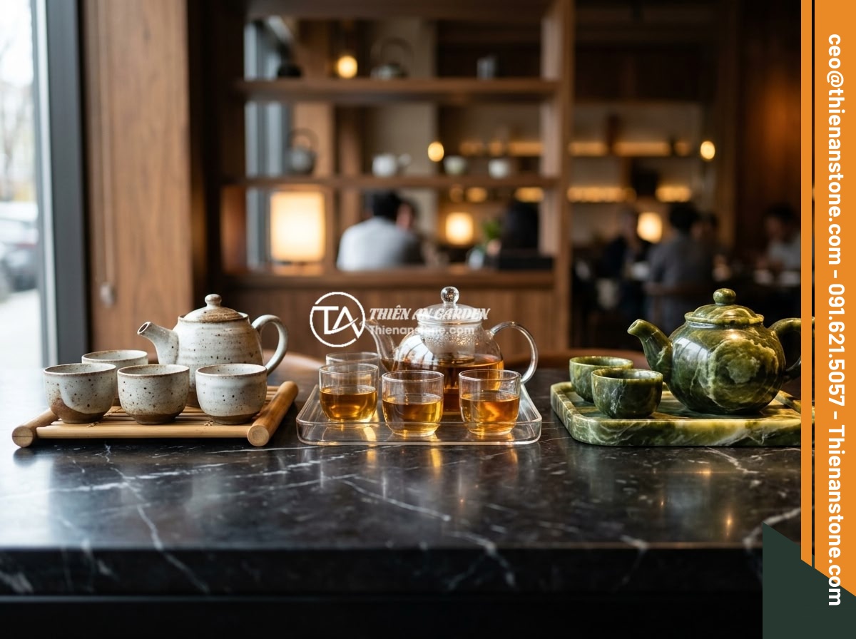 Bộ ấm chén đá quý xanh tím