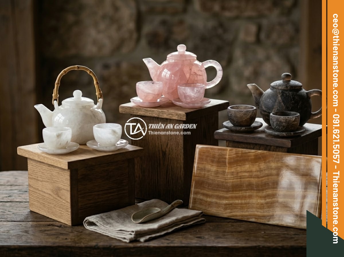 Bộ ấm chén đá thạch anh non