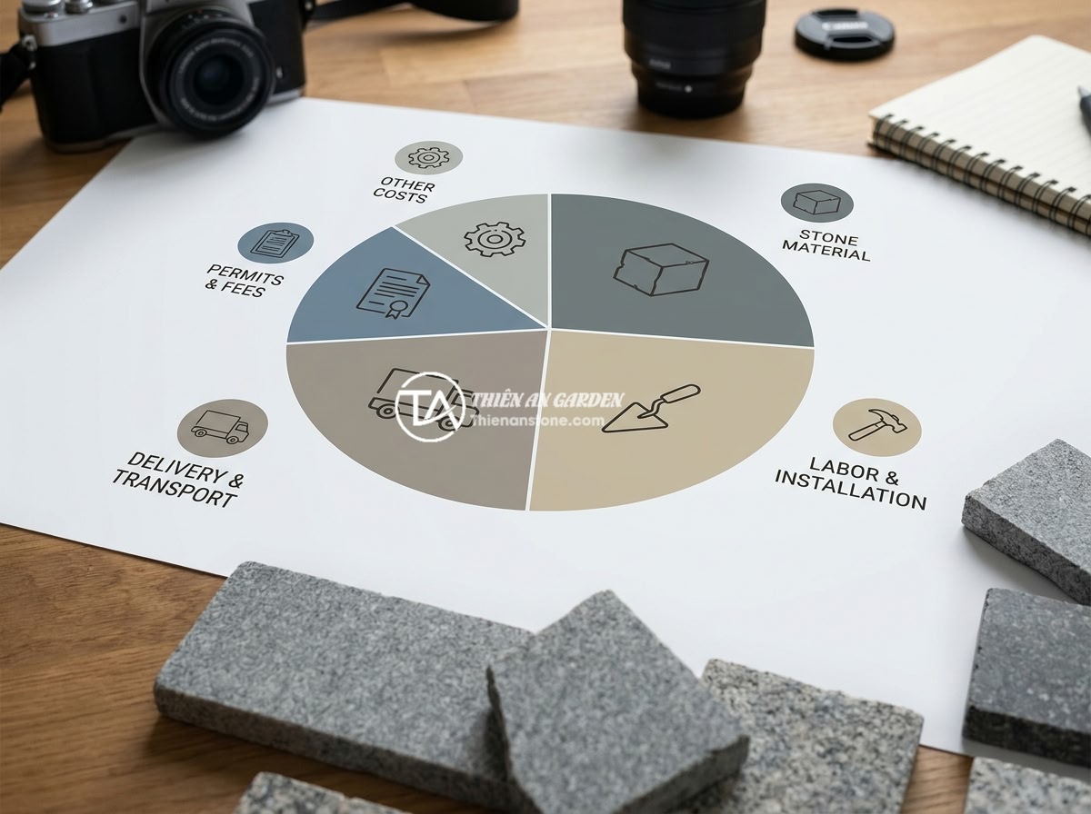 Cập Nhật Xu Hướng Mẫu Trụ Cổng Rào Đá Tự Nhiên Sang Trọng 2026 - Infographic showing cost breakdown of natural stone gate pillar installation pro