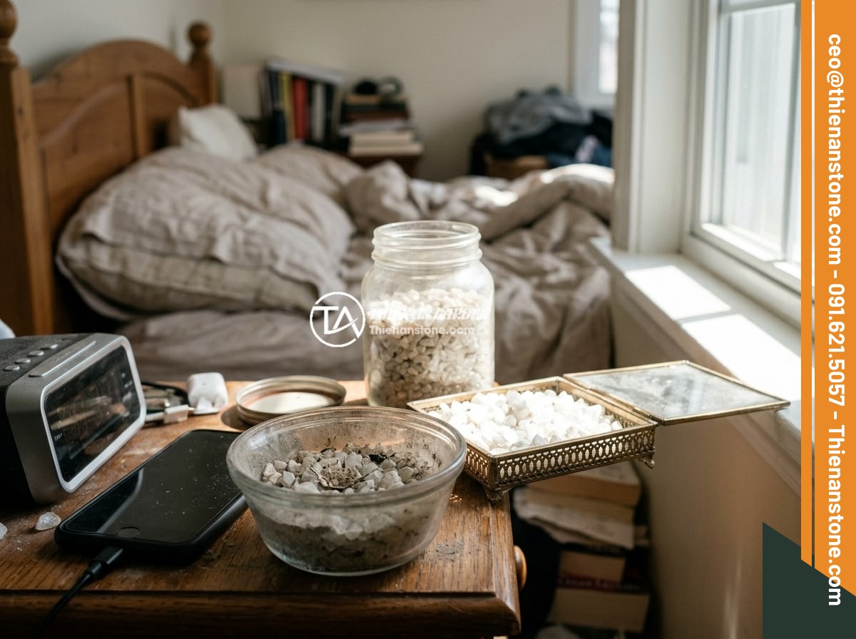 Có Nên Để Đá Thạch Anh Vụn Trong Phòng Ngủ? Lời Khuyên Từ Chuyên Gia - Common mistakes when using crushed quartz in bedroom illustrated with examples s