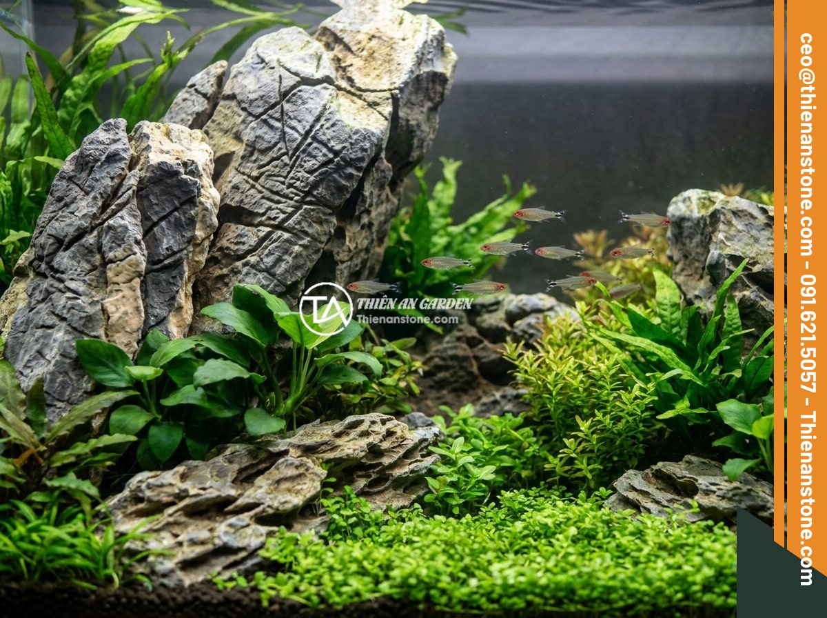Đá Da Voi Thủy Sinh Là Gì? Đặc Tính Và Cách Ứng Dụng Trong Bể Cá Cảnh, Aquascape - Crystal clear aquarium water with elephant skin stone layout showing perfect wat
