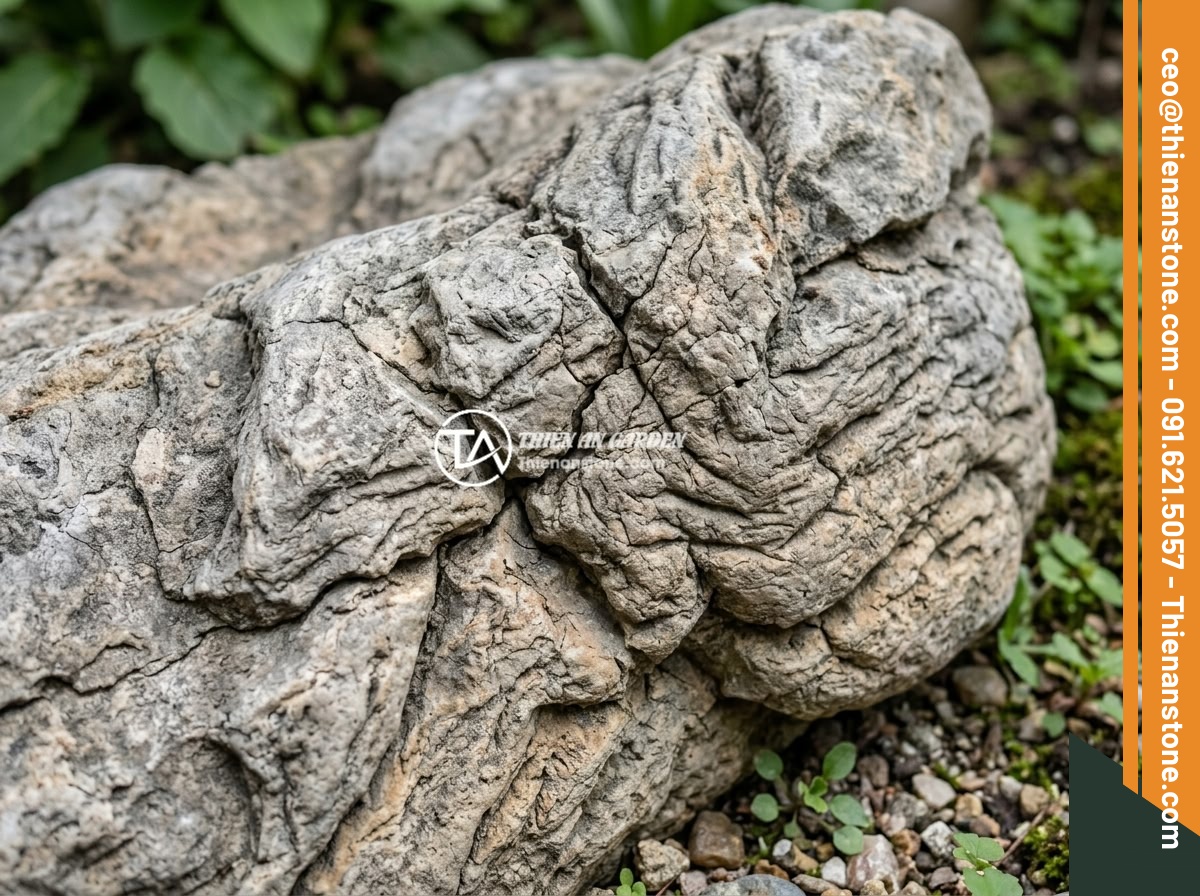 Đá Da Voi Trong Trang Trí Tiểu Cảnh Phong Thủy: Lợi Ích Và Cách Bố Trí Hợp Mệnh Gia Chủ - Hình 1 Đá Da Voi Trong Trang Trí Tiểu Cảnh Phong Thủy: Lợi Ích Và Cách Bố Trí Hợp Mệnh Gia Chủ - Close-up texture of natural elephant skin stone showing deep cracks and weathere