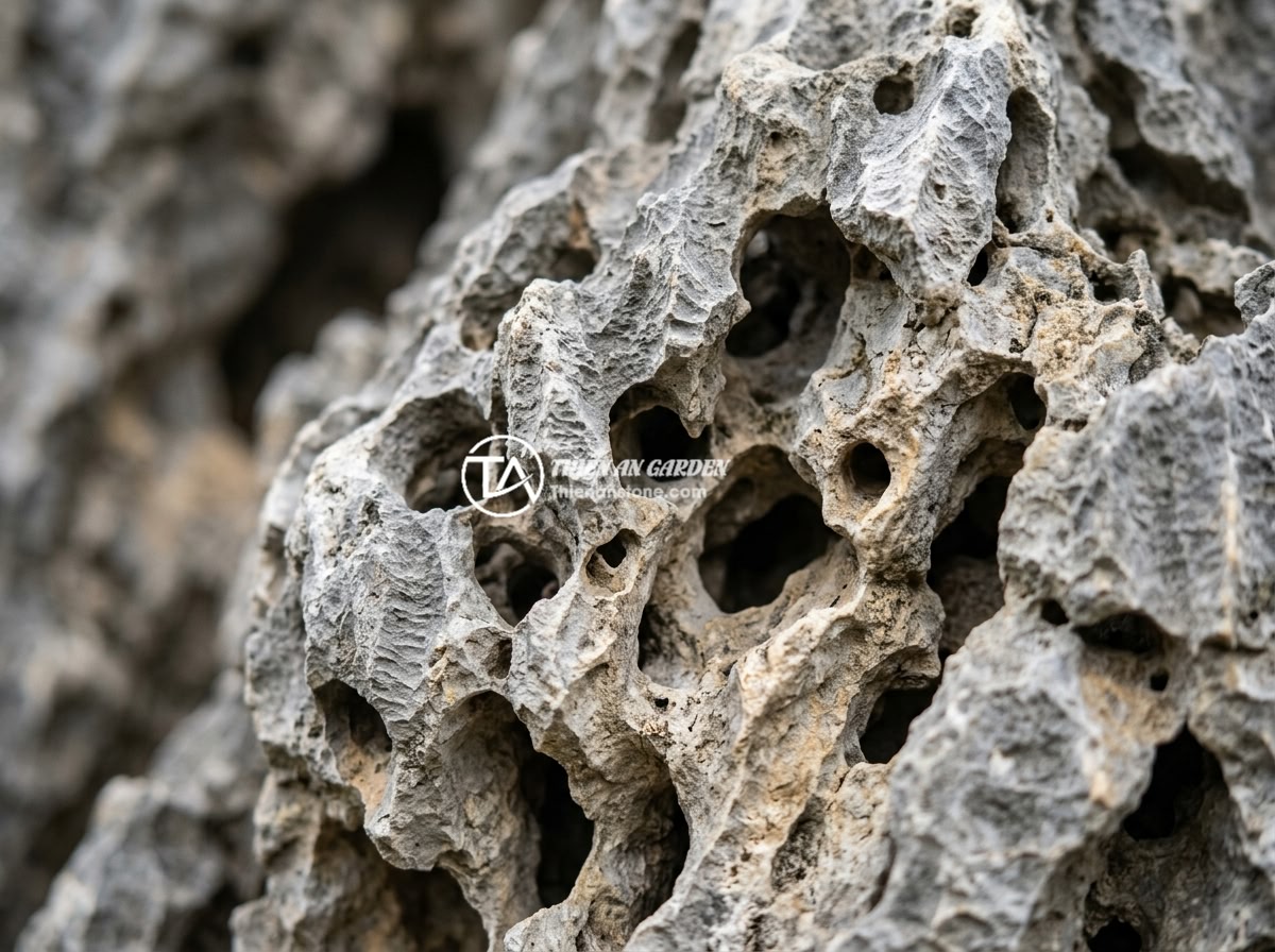 Đá tai mèo nhỏ < 50cm - Hình 2 Đá tai mèo nhỏ < 50cm - Close-up macro photography of natural cat ear stone surface showing detailed por