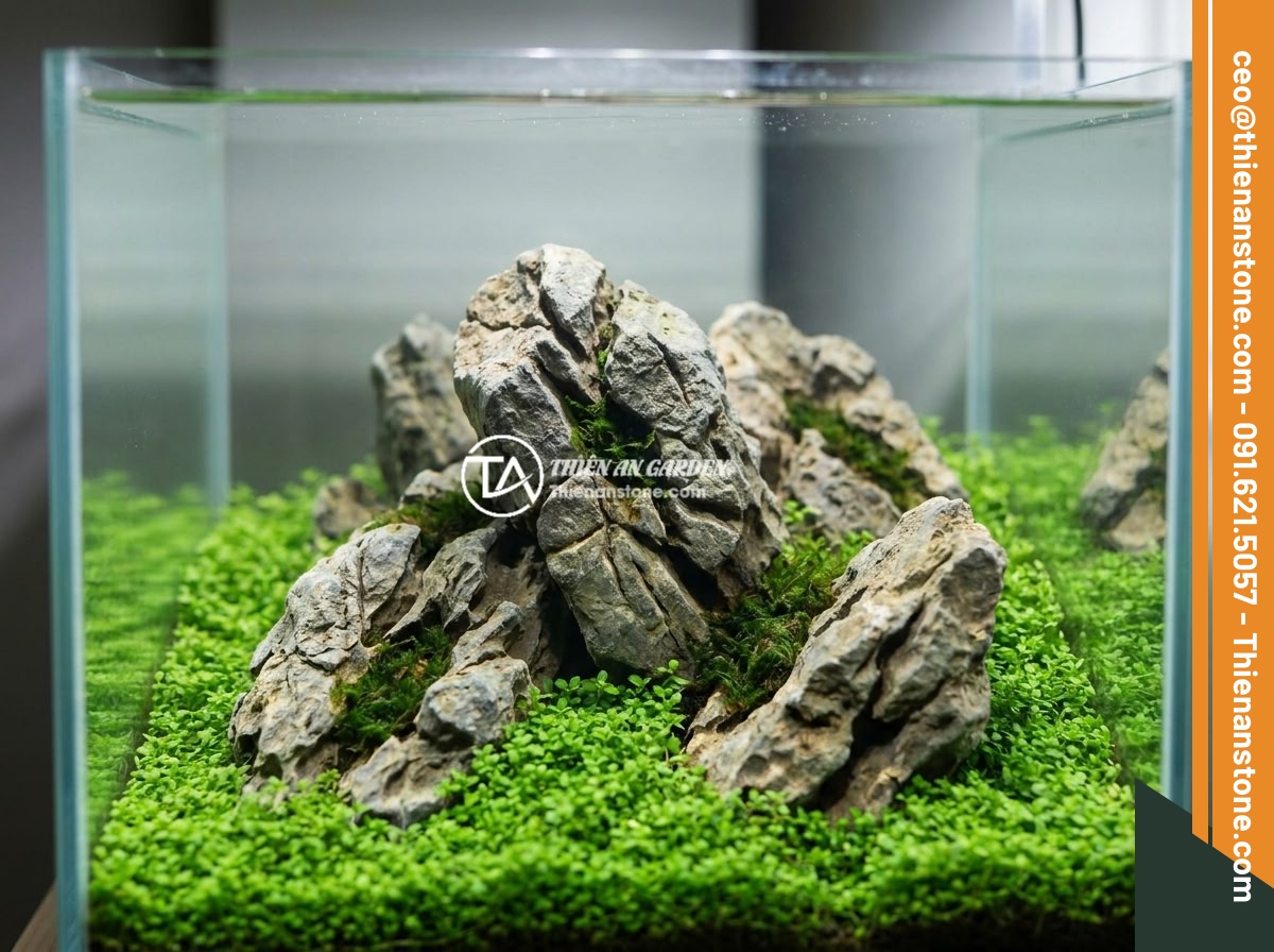Hướng Dẫn Setup Hồ Thủy Sinh Đá Da Voi Phong Cách Iwagumi Cho Người Mới Bắt Đầu - Beautiful Iwagumi aquascape with elephant skin stones surrounded by lush green M