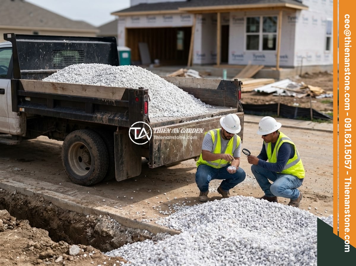 Kinh Nghiệm Thực Tế Sử Dụng Đá Thạch Anh Vụn Trong Xây Dựng Nhà Ở - A truck loaded with high-quality crushed quartz stone being delivered to a resid