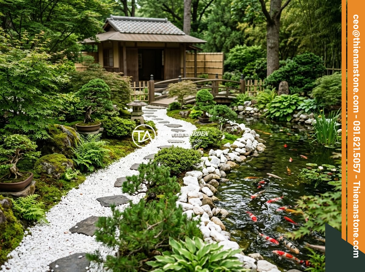Kinh Nghiệm Thực Tế Sử Dụng Đá Thạch Anh Vụn Trong Xây Dựng Nhà Ở - A stunning Japanese-style garden pathway made with white crushed quartz stones w