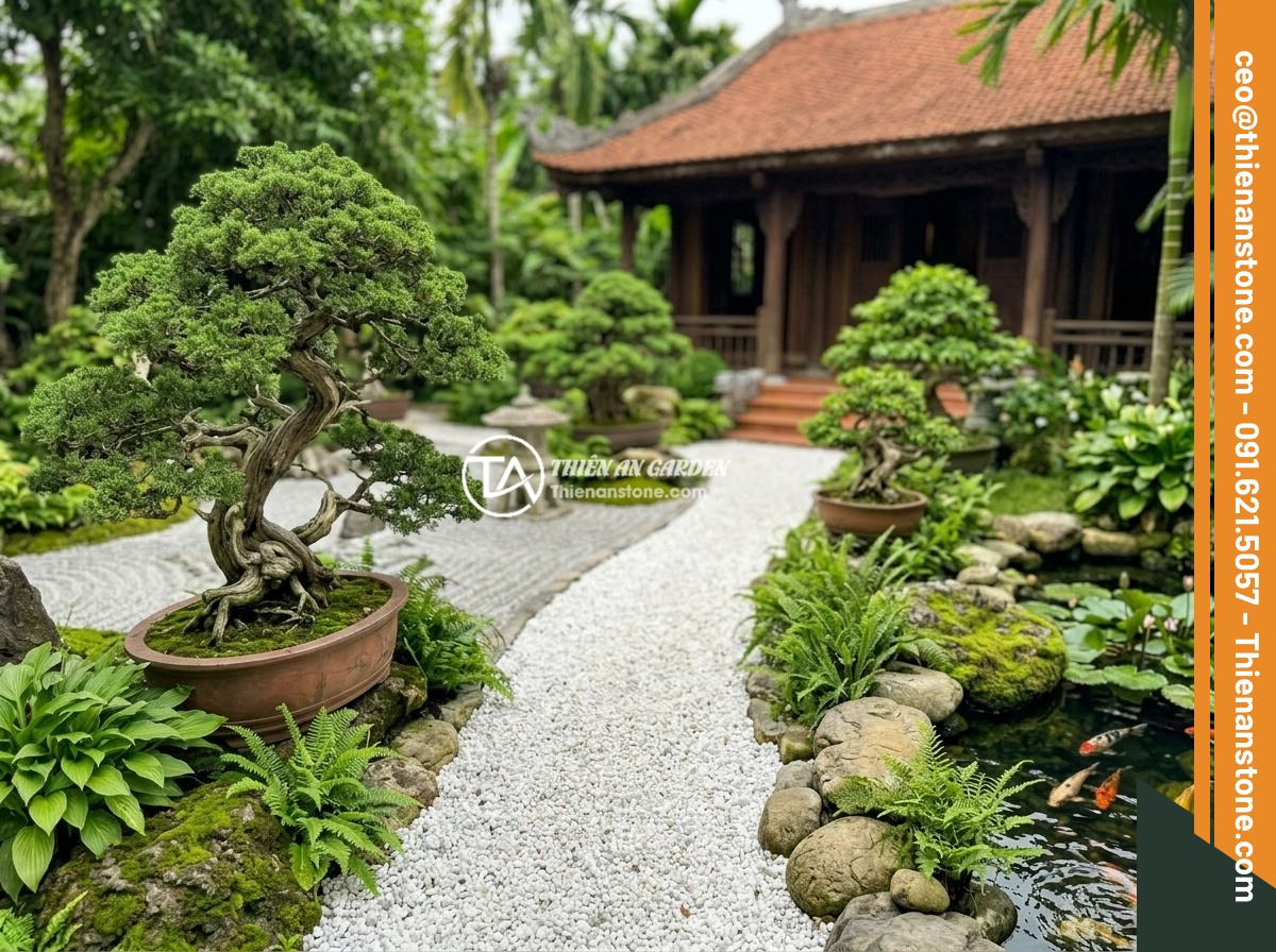 Mua Đá Thạch Anh Vụn Ở Hà Nội Uy Tín - Địa Chỉ Và Giá Tốt Nhất 2026 - Beautiful zen garden design with crushed white quartz stones creating pathways a