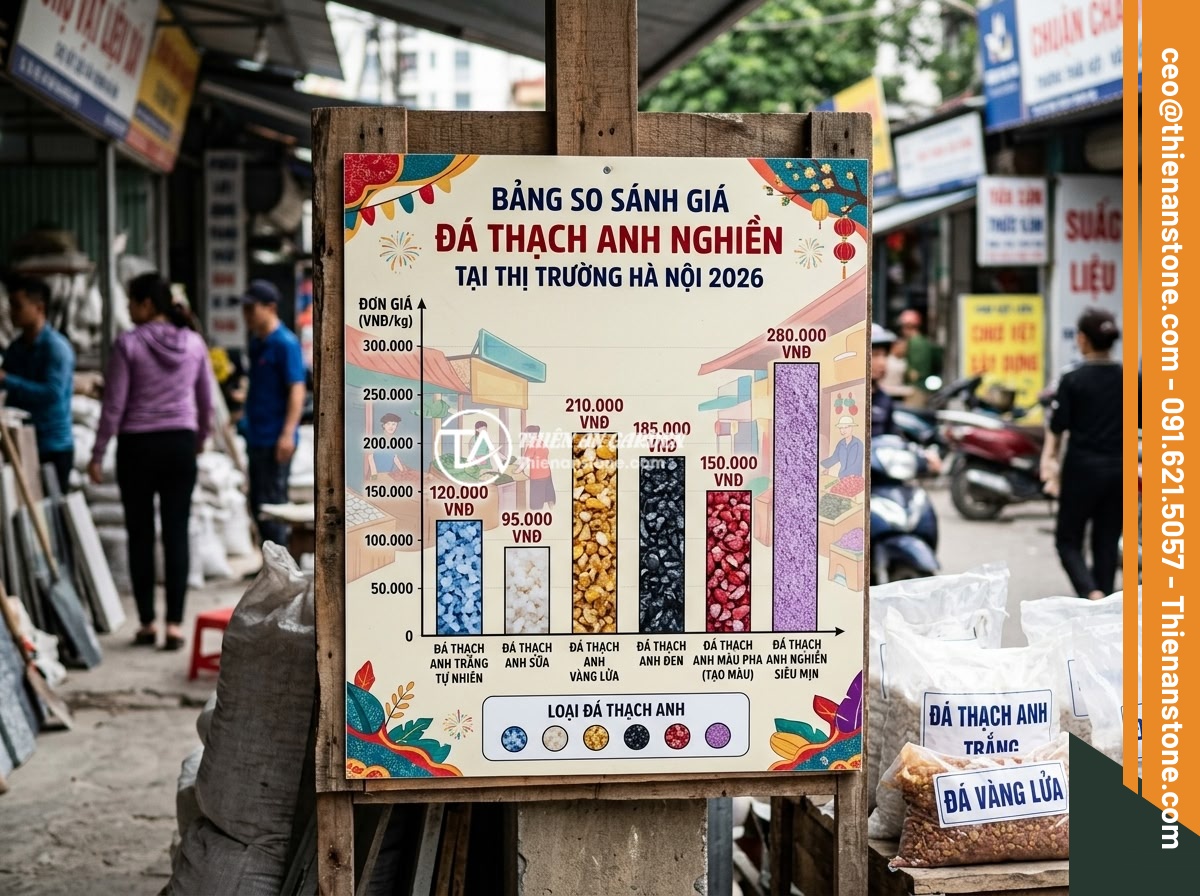Mua Đá Thạch Anh Vụn Ở Hà Nội Uy Tín - Địa Chỉ Và Giá Tốt Nhất 2026 - Infographic showing price comparison chart of different types of crushed quartz 