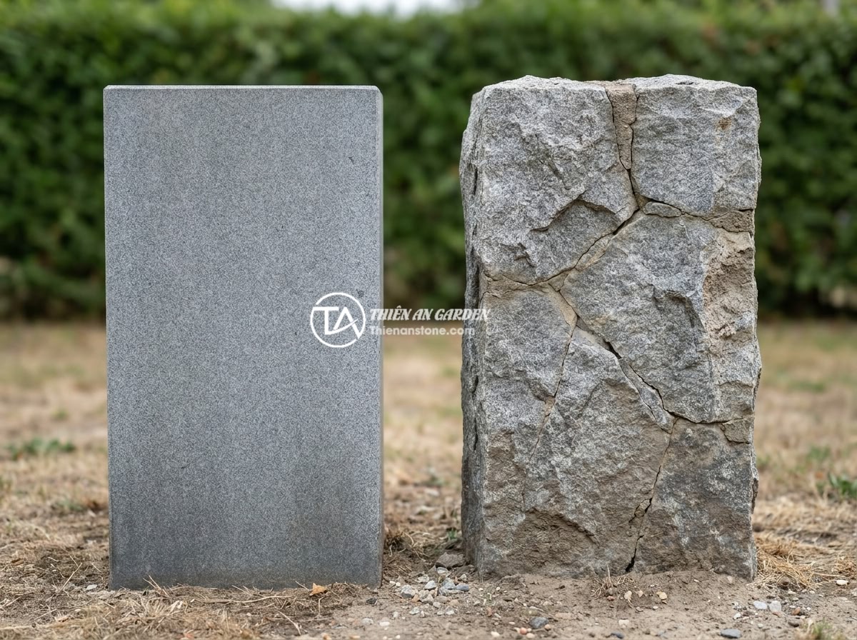 Những Sai Lầm Khi Mua Trụ Đá Hàng Rào Rẻ Và Cách Tránh - Close-up comparison between high quality solid natural stone fence post and low 