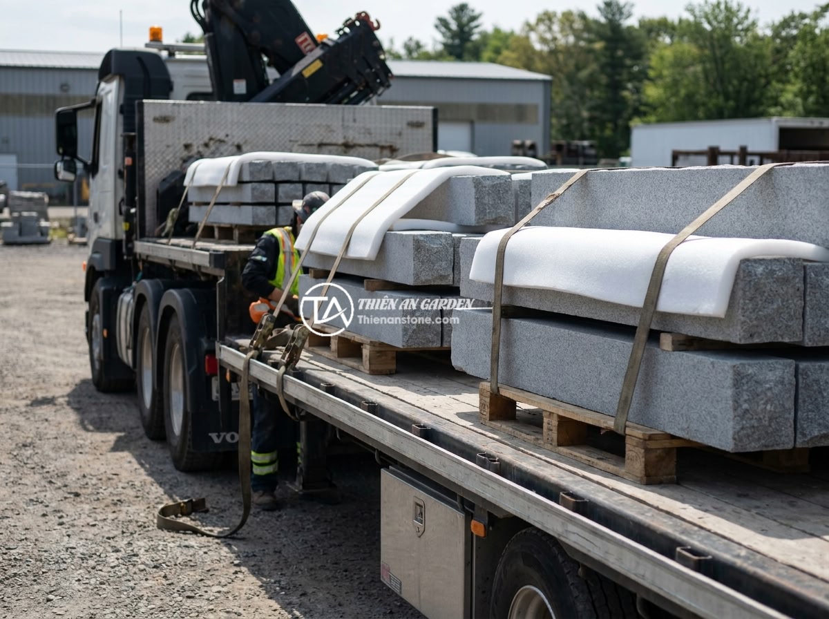 Những Sai Lầm Khi Mua Trụ Đá Hàng Rào Rẻ Và Cách Tránh - Professional packaging and transportation of heavy natural stone fence posts on 
