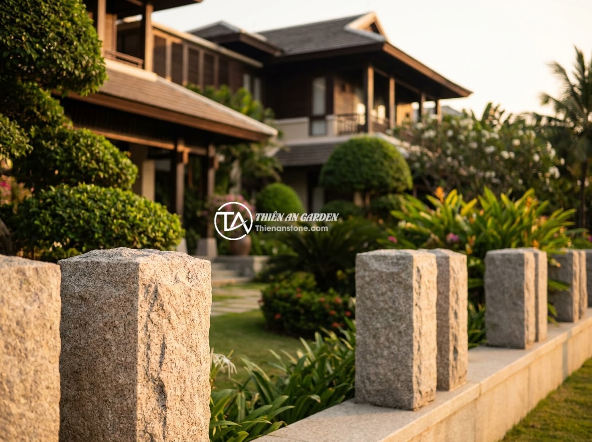 Những Sai Lầm Khi Mua Trụ Đá Hàng Rào Rẻ Và Cách Tránh - Beautiful luxury Vietnamese villa with premium natural stone fence posts creatin