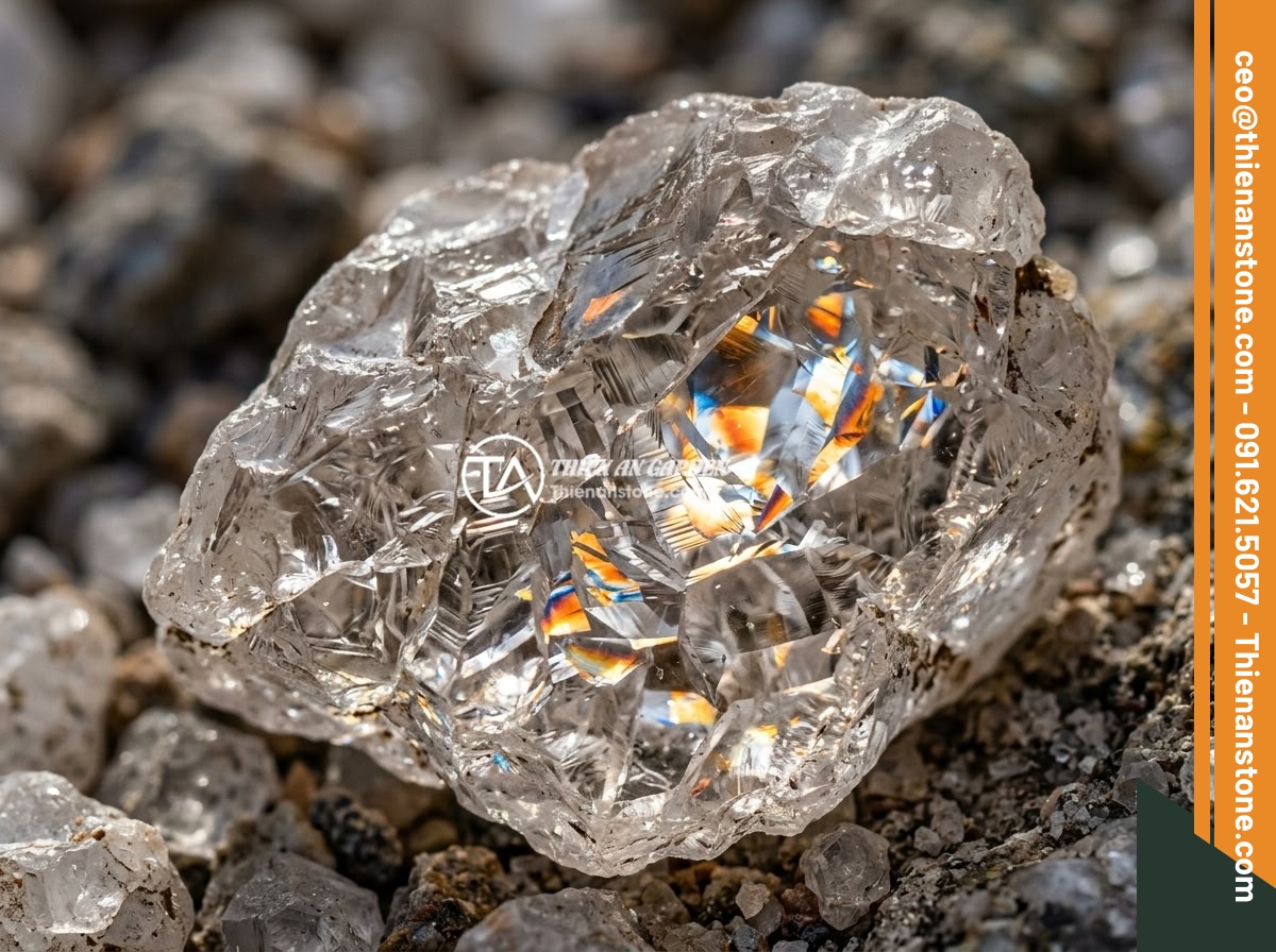 Tác Dụng Thực Sự Của Đá Thạch Anh Vụn Trong Phong Thủy Nhà Ở - Macro photography of crushed quartz crystal showing its internal crystalline str