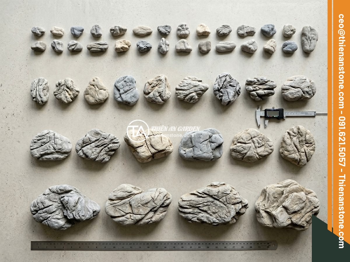 Xu Hướng Aquascape 2026: Đá Da Voi Vẫn Giữ Vị Trí Hàng Đầu Trong Layout Tự Nhiên? - Flat lay arrangement of various sizes of elephant skin stones sorted by size cat