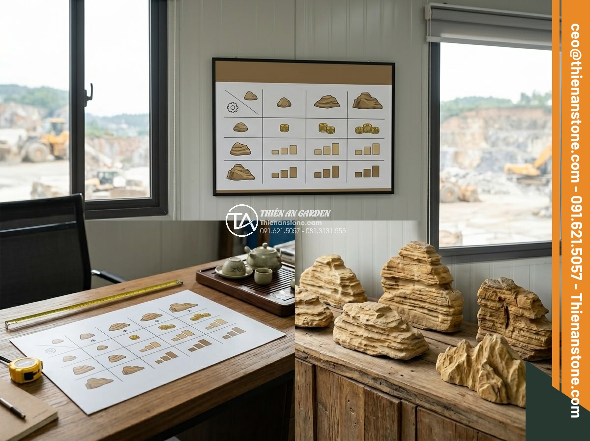 Bảng Giá Đá Làm Hòn Non Bộ 2026: Cập Nhật Giá Tại Xưởng Ninh Bình - Professional infographic style image of 2026 stone price table for hon non bo wi
