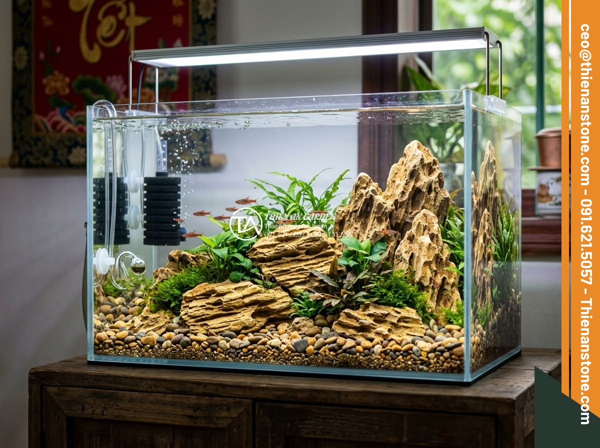 Cách Làm Bể Thủy Sinh Mini Đá Cuội Đẹp Dành Cho Người Mới - Hình 15 Cách Làm Bể Thủy Sinh Mini Đá Cuội Đẹp Dành Cho Người Mới - Realistic photo of mini aquarium with professional LED lighting system illuminat