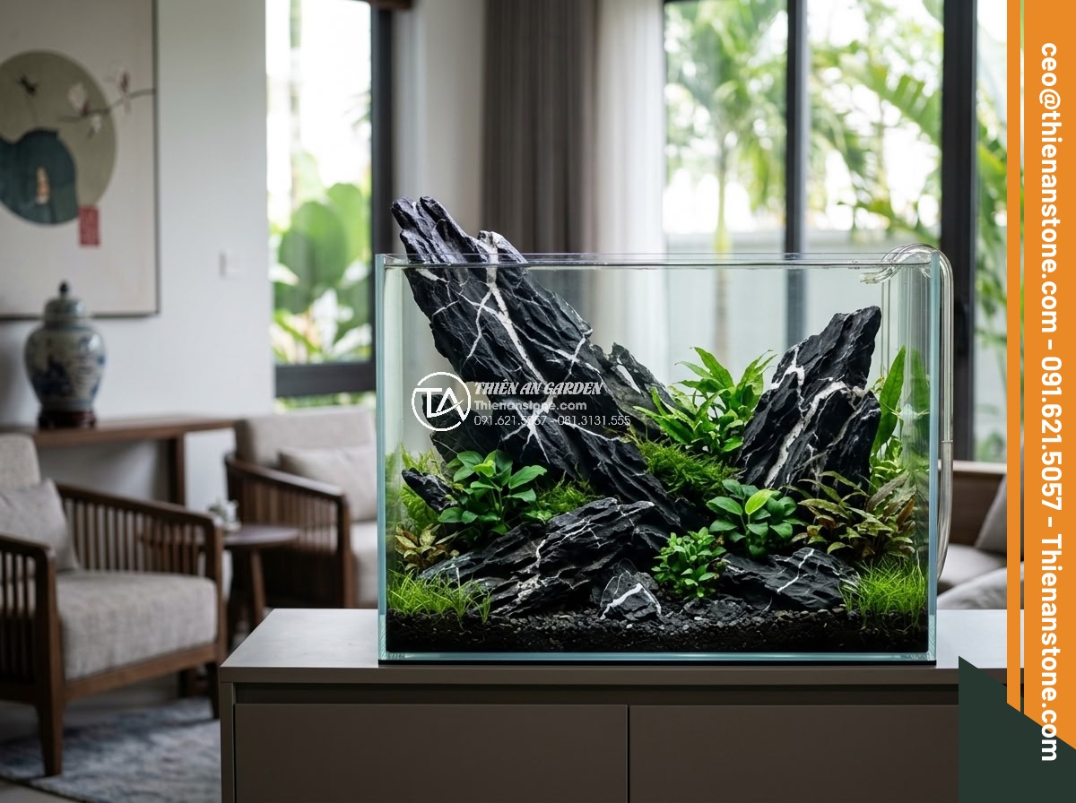 Cách Làm Bể Thủy Sinh Mini Đá Cuội Đẹp Dành Cho Người Mới - Hình 19 Cách Làm Bể Thủy Sinh Mini Đá Cuội Đẹp Dành Cho Người Mới - Professional realistic photo of beautiful custom mini pebble aquarium designed a
