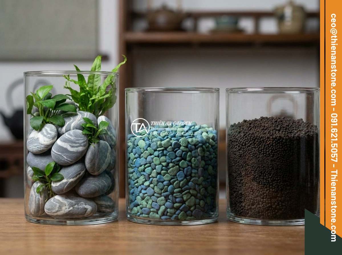 Cách Làm Bể Thủy Sinh Mini Đá Cuội Đẹp Dành Cho Người Mới - Hình 3 Cách Làm Bể Thủy Sinh Mini Đá Cuội Đẹp Dành Cho Người Mới - High detail realistic image showing comparison of different aquarium substrates
