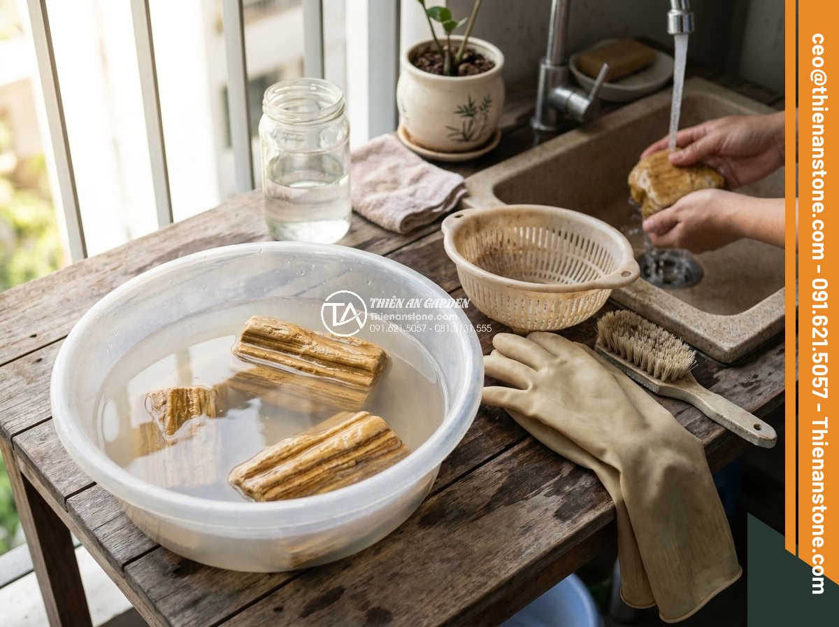 Cách Làm Bể Thủy Sinh Mini Đá Cuội Đẹp Dành Cho Người Mới - Hình 7 Cách Làm Bể Thủy Sinh Mini Đá Cuội Đẹp Dành Cho Người Mới - Detailed realistic photo of cleaning process for aquarium river pebbles, stones