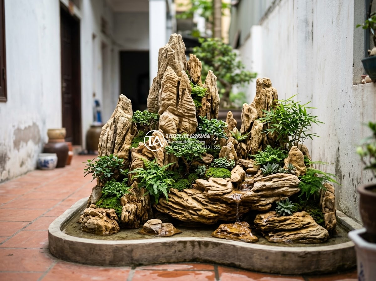 Cách Phối Cảnh Tiểu Cảnh Núi Đá San Hô Trong Nhà Phố - Hình 18 Cách Phối Cảnh Tiểu Cảnh Núi Đá San Hô Trong Nhà Phố - Inspiring real-life example of elegant coral stone mountain landscape in a narro