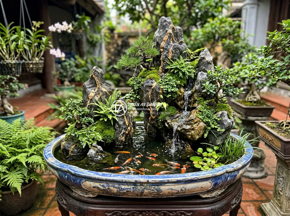 Cách Phối Cảnh Tiểu Cảnh Núi Đá San Hô Trong Nhà Phố - Hình 20 Cách Phối Cảnh Tiểu Cảnh Núi Đá San Hô Trong Nhà Phố - Long-term aged but perfectly maintained san ho non bo scene after 2 years, vibra