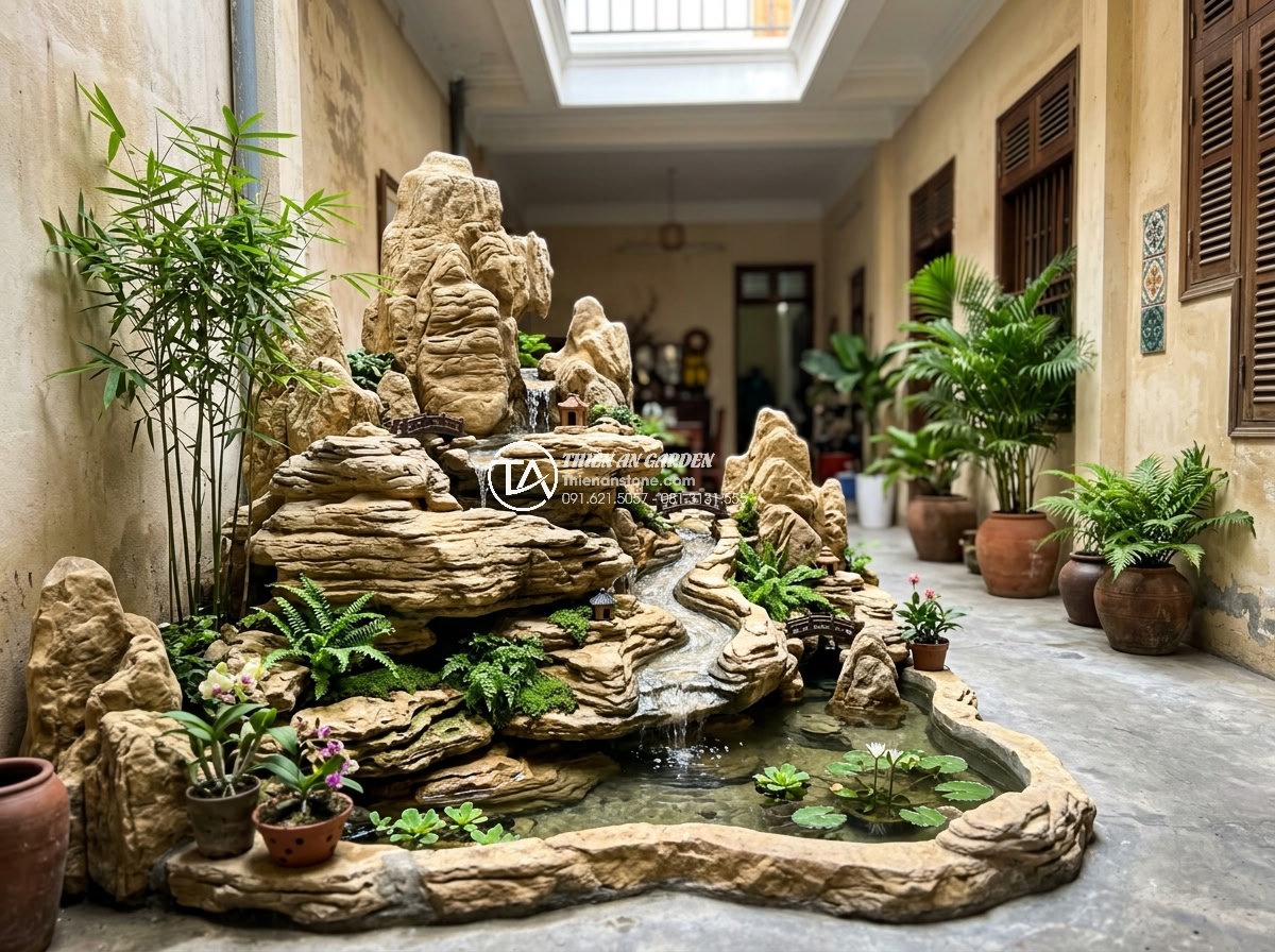 Cách Phối Cảnh Tiểu Cảnh Núi Đá San Hô Trong Nhà Phố - Hình 21 Cách Phối Cảnh Tiểu Cảnh Núi Đá San Hô Trong Nhà Phố - Feng shui inspired coral stone mountain landscape in townhouse with auspicious e