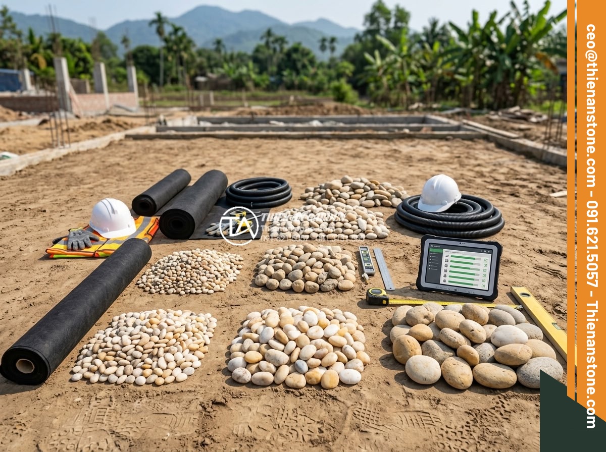 Checklist Vật Tư Cần Thiết Để Thi Công Một Khu Vườn Rải Sỏi - Professional landscape photography of a meticulously prepared gravel garden chec