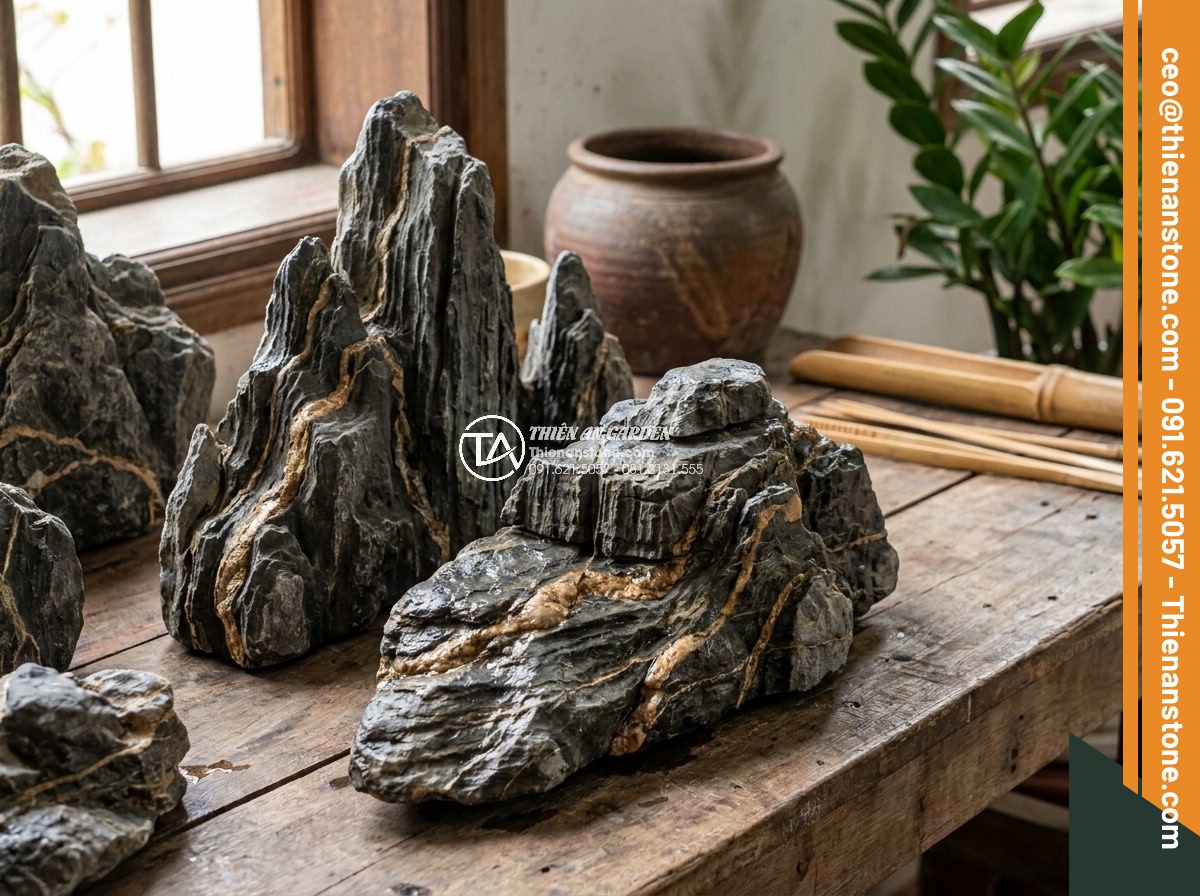 Đá Tiger & Đá Bay Làm Hồ Thủy Sinh Đẹp Nhất 2026 - Professional quality inspection of premium Tiger and Bay stones showing texture 
